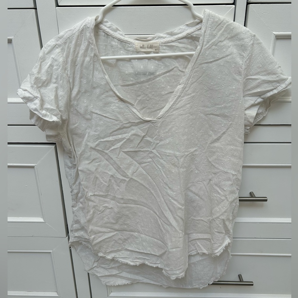 Bella Dahl White Short-Sleeve V-Neck Dot-Texture linen shirt